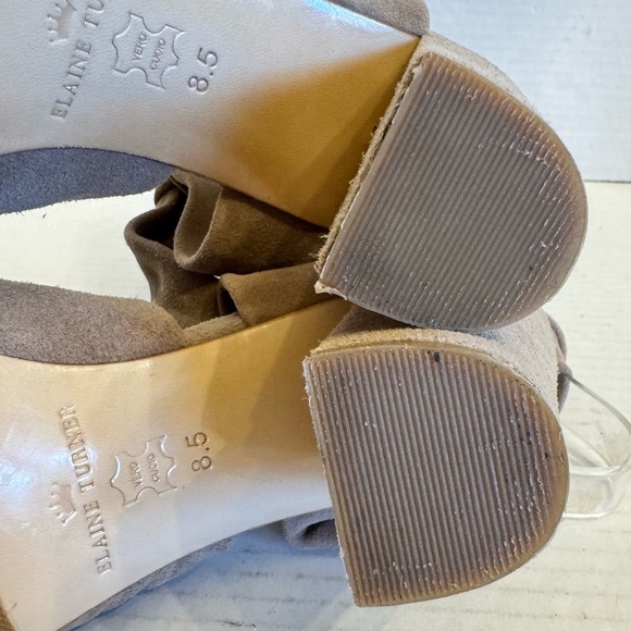 Elaine Turner Taupe Suede Leather “RAE” Ankle Wrap Heel Sandals Shoe Size 8.5 - Picture 16 of 16